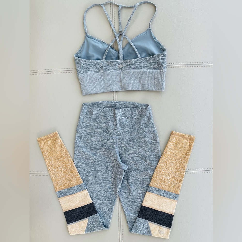 NWOT ALO Yoga Alosoft 2-Piece SET MED Bra Top + XXS Legging in Blue-Gray Heather - Picture 4 of 16
